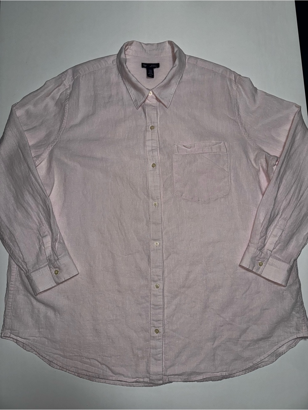 Gap Women’s XXL Boyfriend Fit Linen Blend Button-Up Shirt, Light Pink